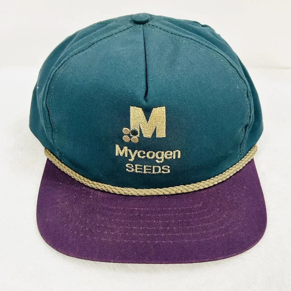 Mycogen Seeds‎ Vintage USA Trucker Rope Hat Cap Adjustable Snapback Green